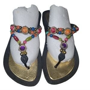 Masigo Beaded Flip Flops Sandals Women's Size Small Embellished Coloful NWOT